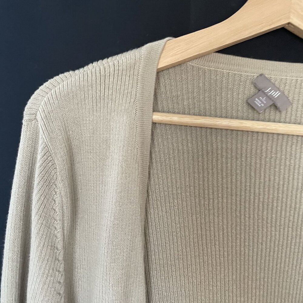 J. Jill Open Front Cardigan L Petite Beige Women Ribbed Cotton Blend - Picture 2 of 7
